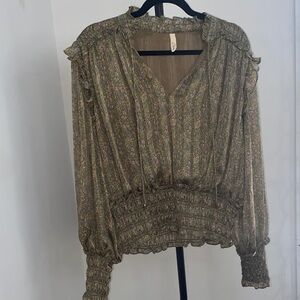 Floral Ruffle Blouse - Green